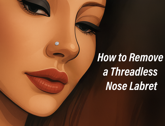 a woman with a gem nostril piercing, how to remove a threadless labret nose stud
