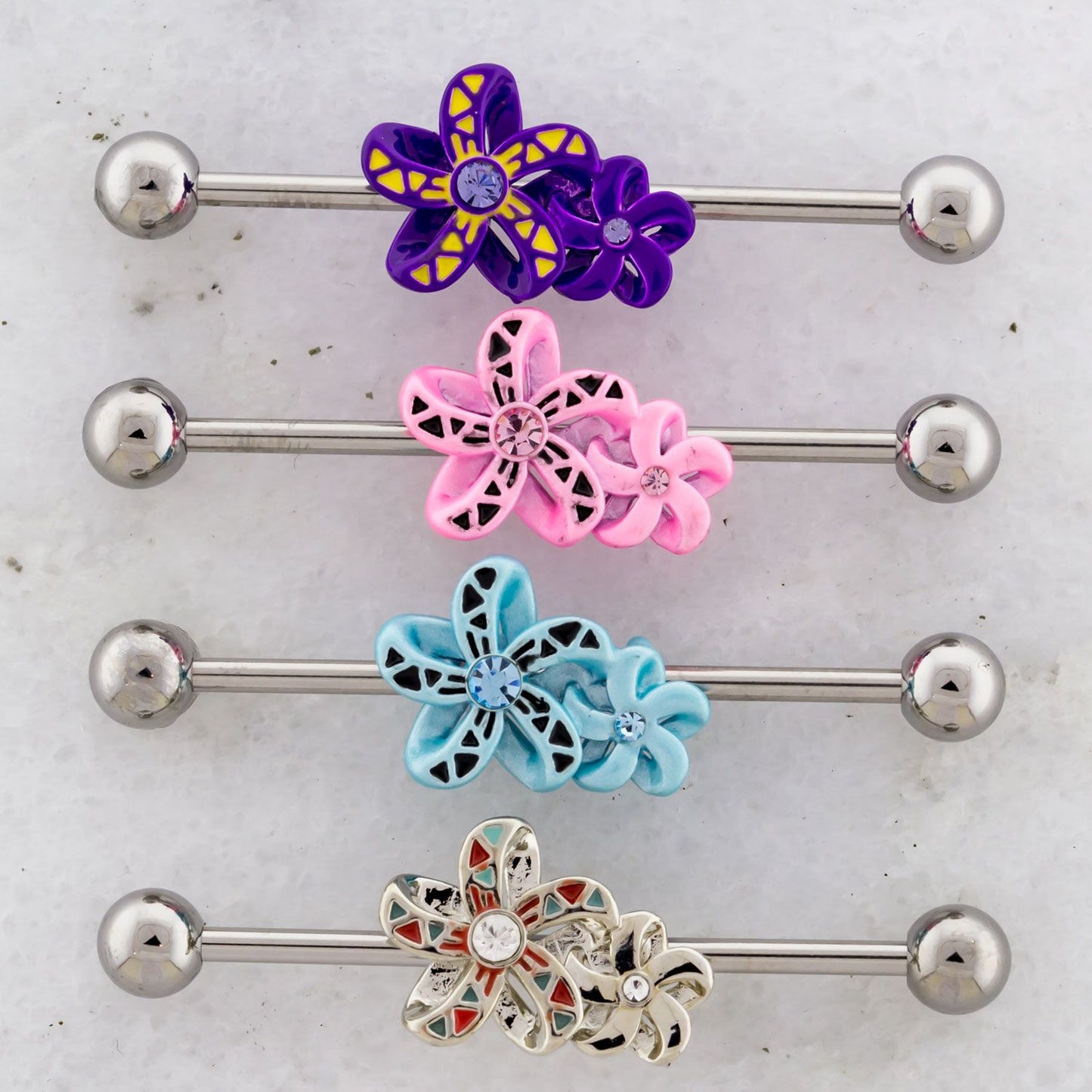 14G Industrial Barbell - Tribal Flower - Pierced Addiction