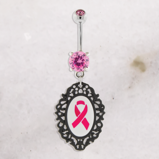 14G Breast Cancer Awareness Cameo Ribbon Navel Ring