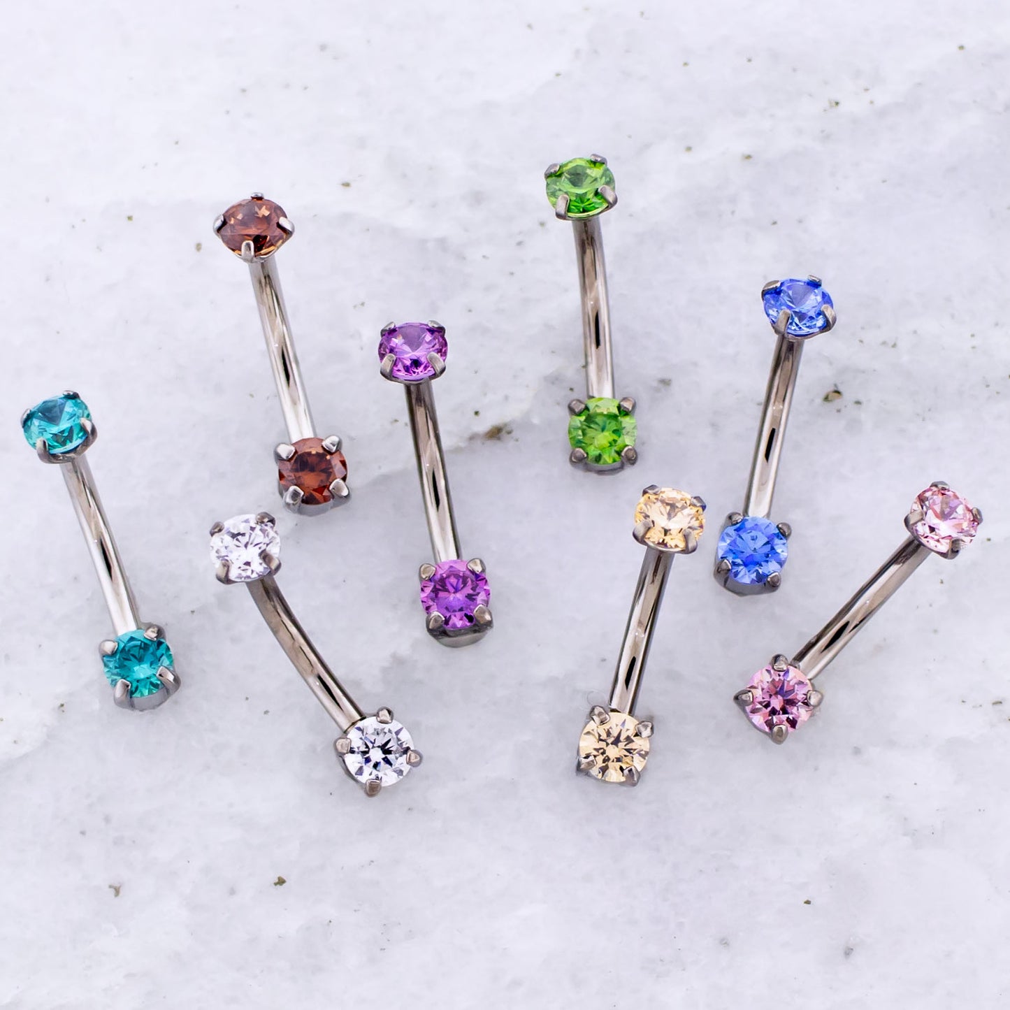 16G Prong Set Premium Zirconia Curved Barbell - Pierced Addiction
