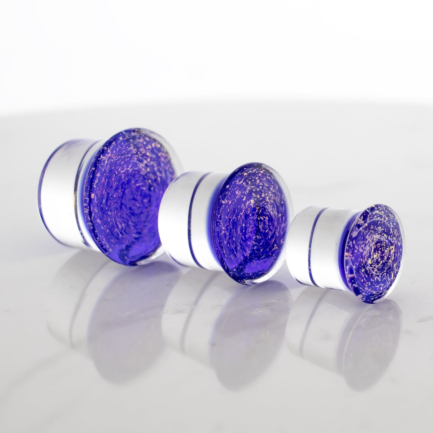 Candy Apple Red Over Blue Dichroic Glass Single Flare Plugs - Pierced Addiction