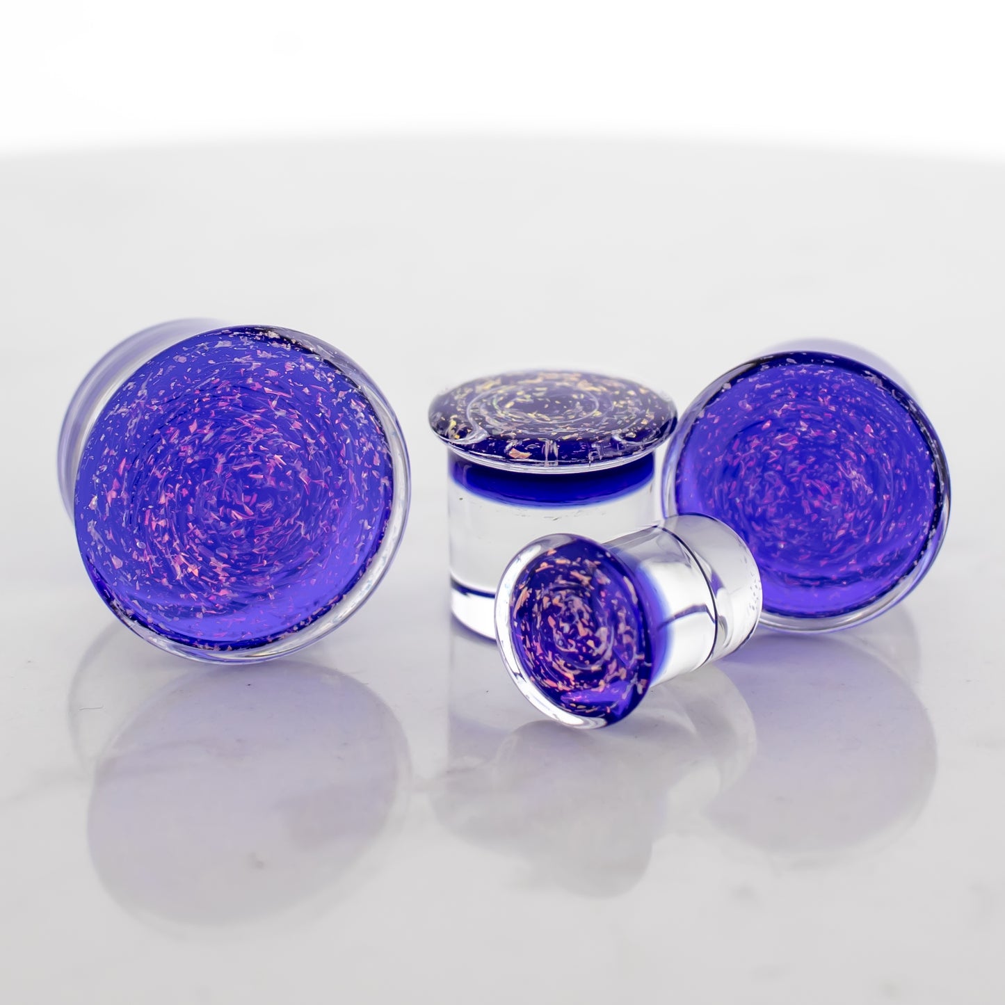 Candy Apple Red Over Blue Dichroic Glass Single Flare Plugs - Pierced Addiction