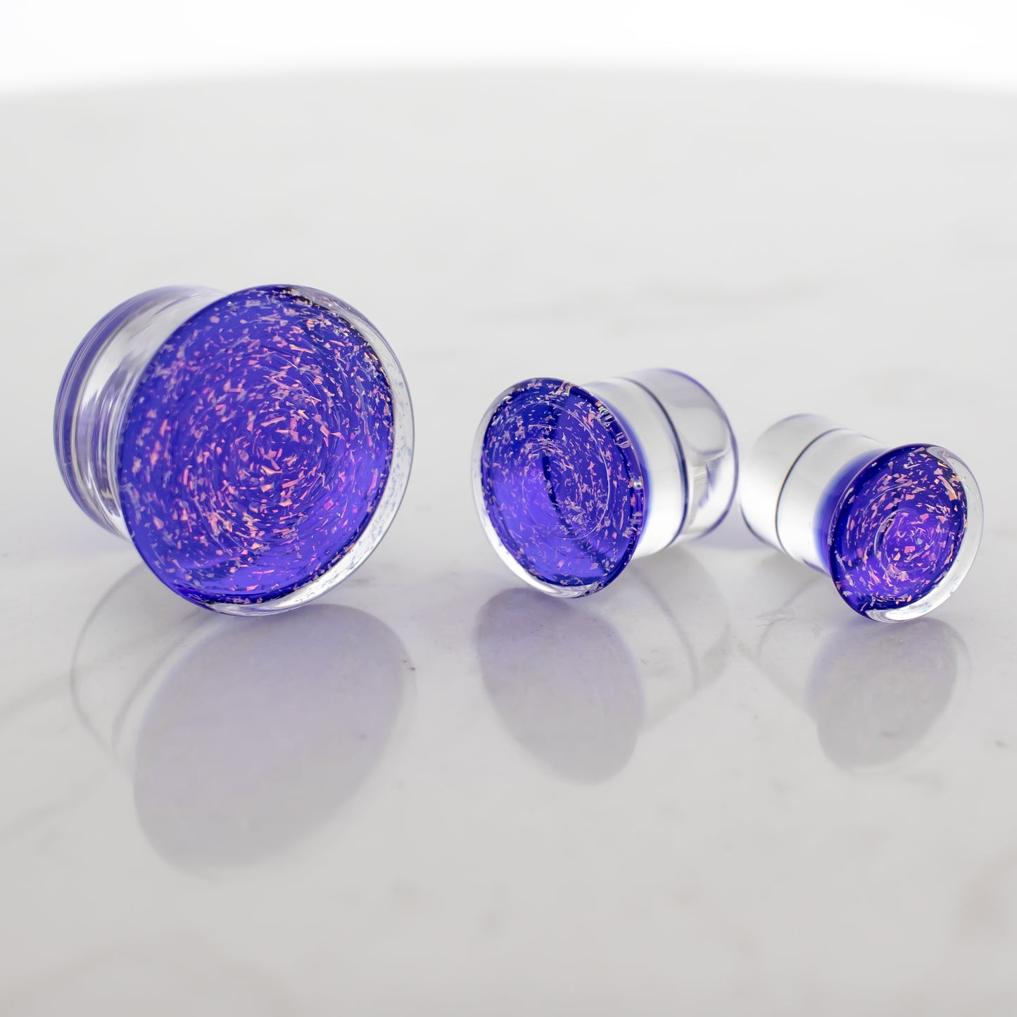 Candy Apple Red Over Blue Dichroic Glass Single Flare Plugs - Pierced Addiction