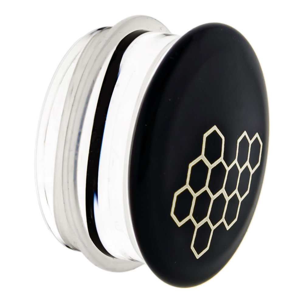 Single Flare Black Glass Plug w/ Silver Honeycomb Decal – 7/16"–1" - Pierced Addiction