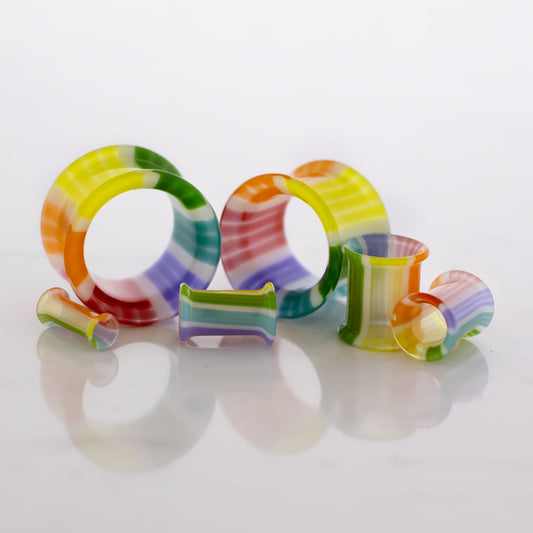 Pair Double Flare Rainbow Bright Tunnels - Pierced Addiction