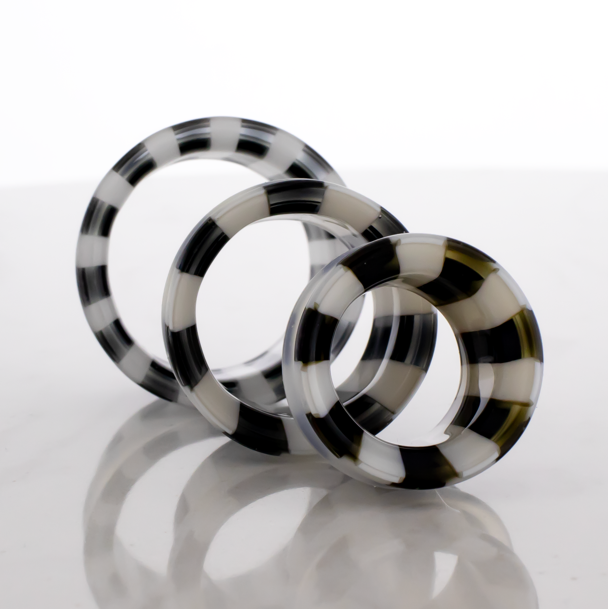 Pair Black and White Stripe Single Flare Tunnels - Pierced Addiction