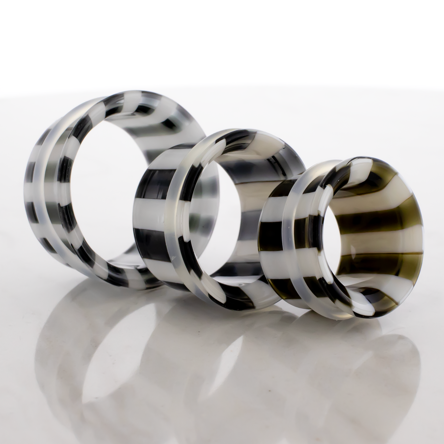 Pair Black and White Stripe Single Flare Tunnels - Pierced Addiction