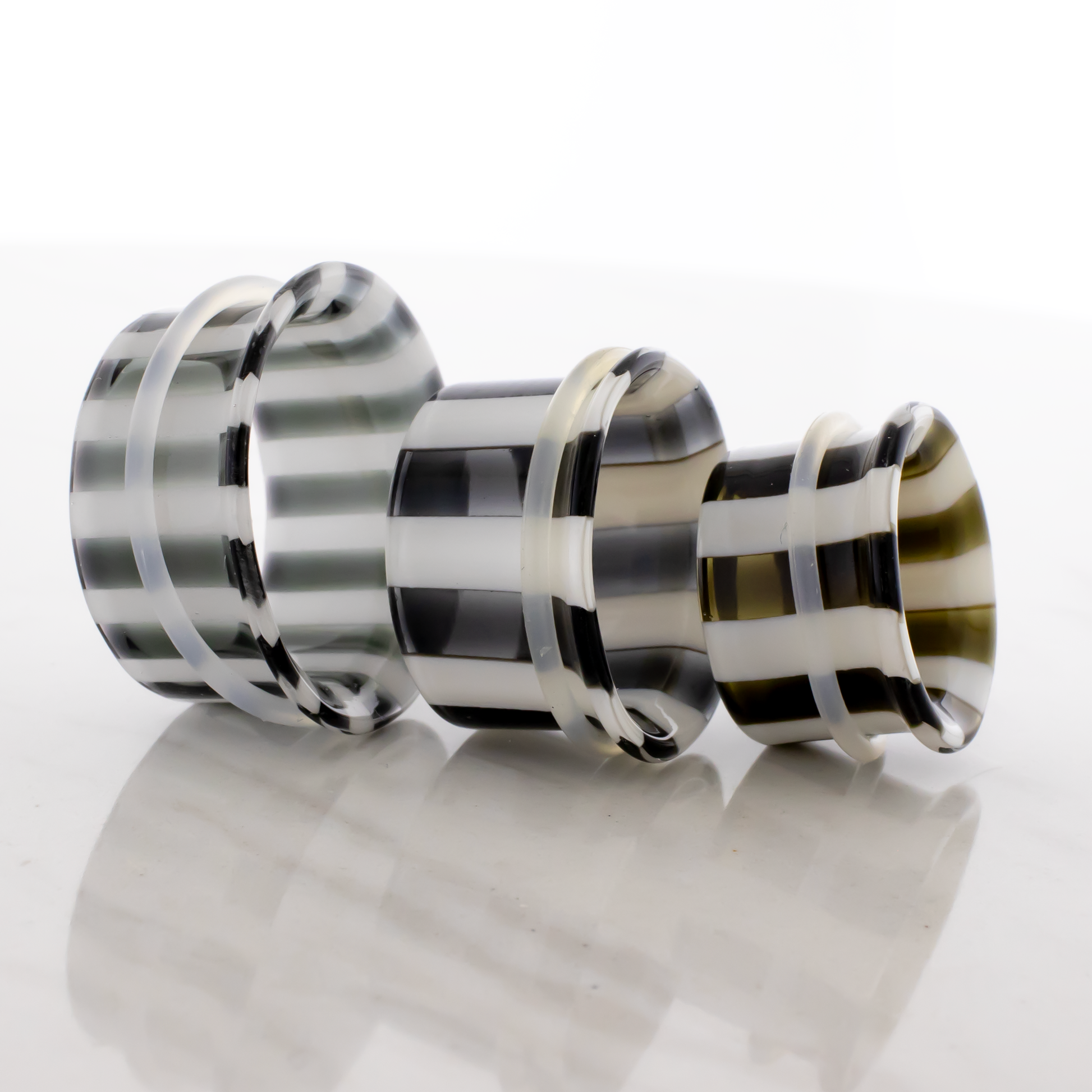 Pair Black and White Stripe Single Flare Tunnels - Pierced Addiction