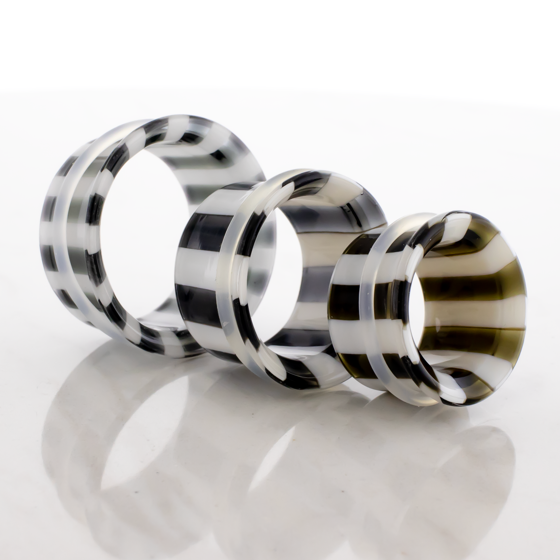 Pair Black and White Stripe Single Flare Tunnels - Pierced Addiction