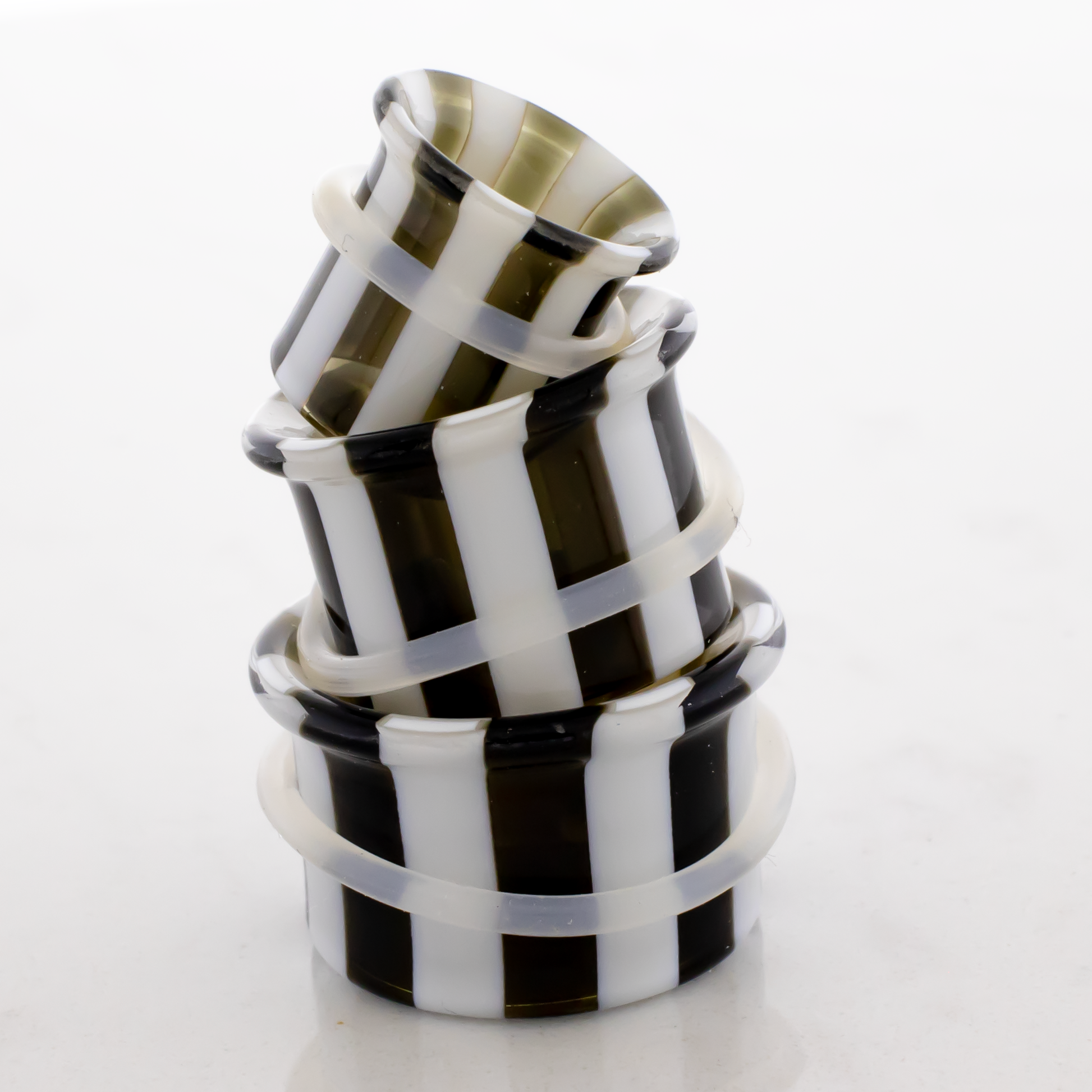Pair Black and White Stripe Single Flare Tunnels - Pierced Addiction