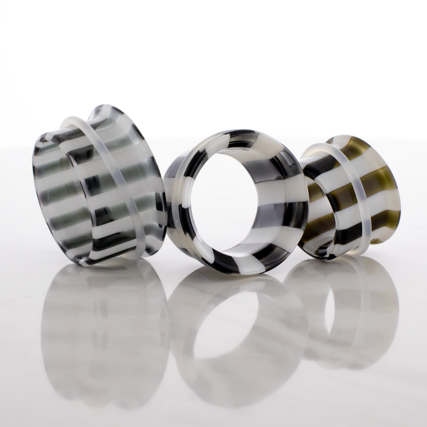 Pair Black and White Stripe Single Flare Tunnels - Pierced Addiction