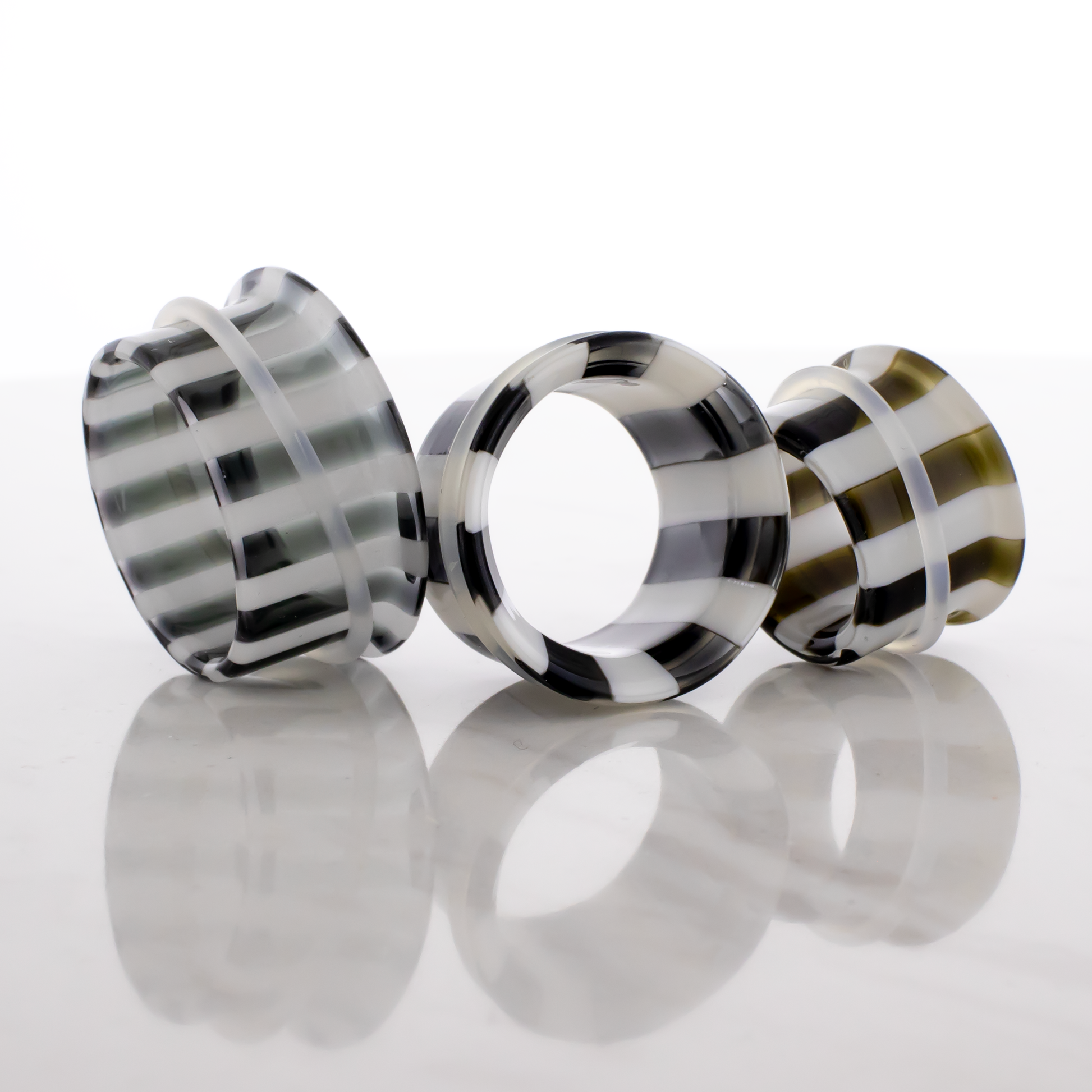 Pair Black and White Stripe Single Flare Tunnels - Pierced Addiction