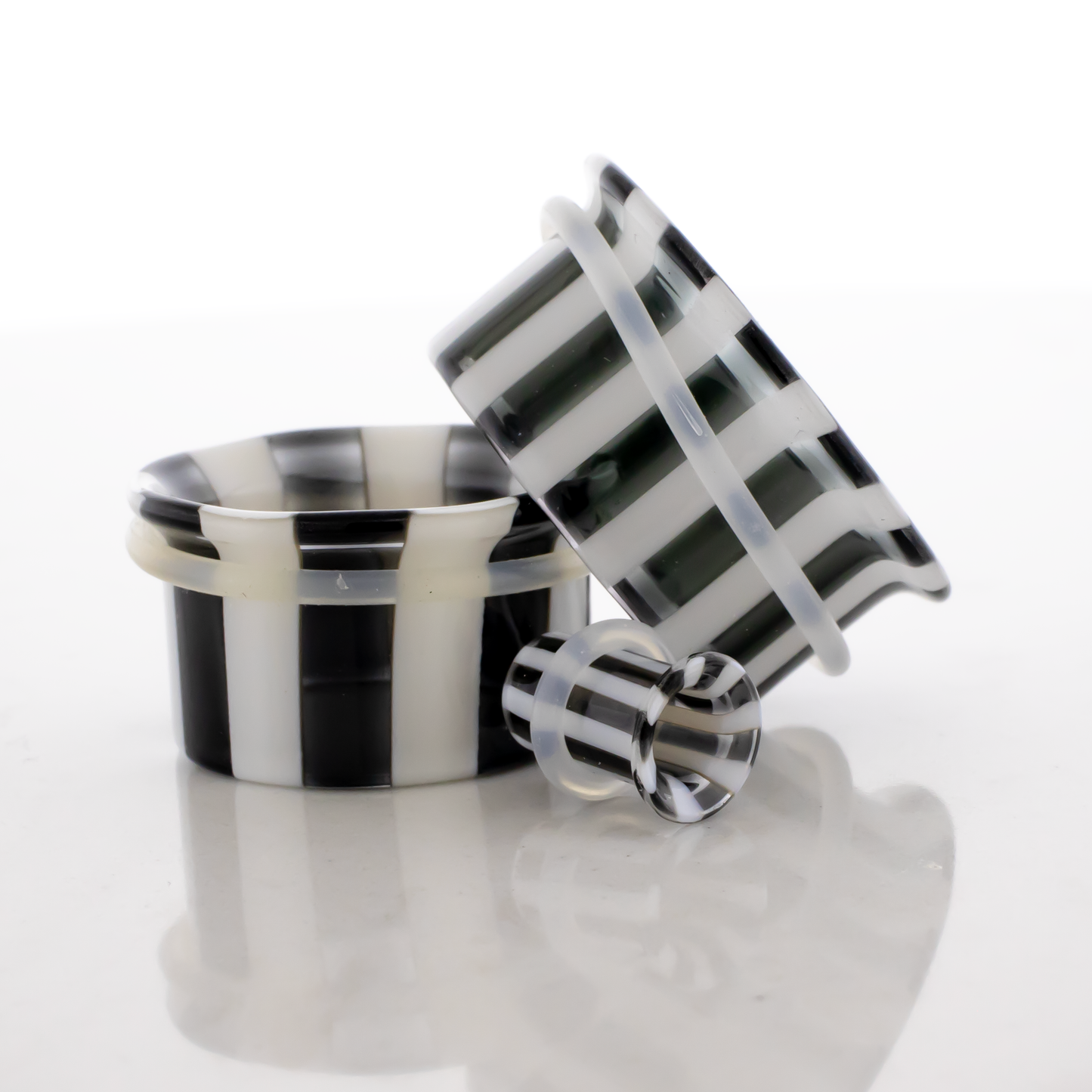 Pair Black and White Stripe Single Flare Tunnels - Pierced Addiction