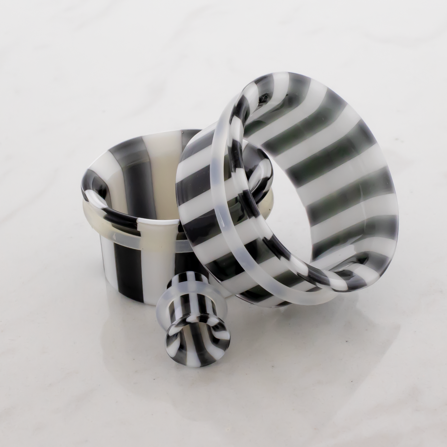 Pair Black and White Stripe Single Flare Tunnels - Pierced Addiction