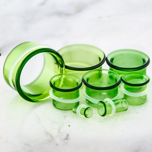 Pair Transparent Green Single Flare Tunnels