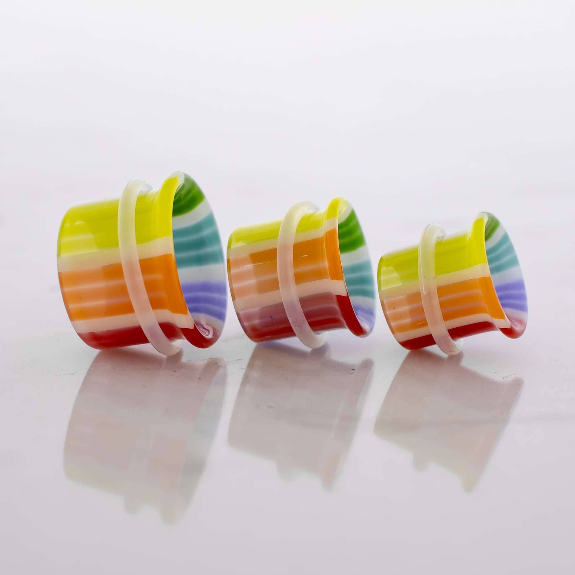 Pair Rainbow Borosilicate Glass Single Flare Tunnel - Pierced Addiction