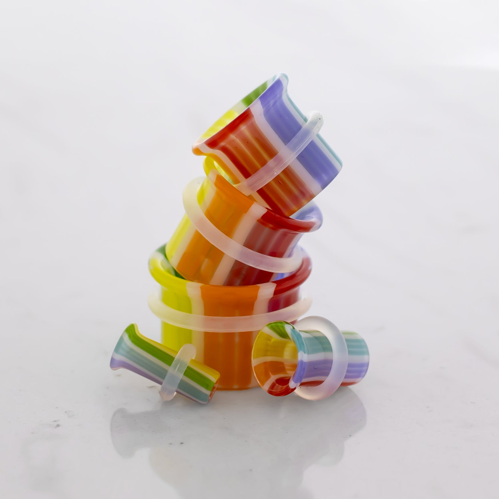 Pair Rainbow Borosilicate Glass Single Flare Tunnel - Pierced Addiction