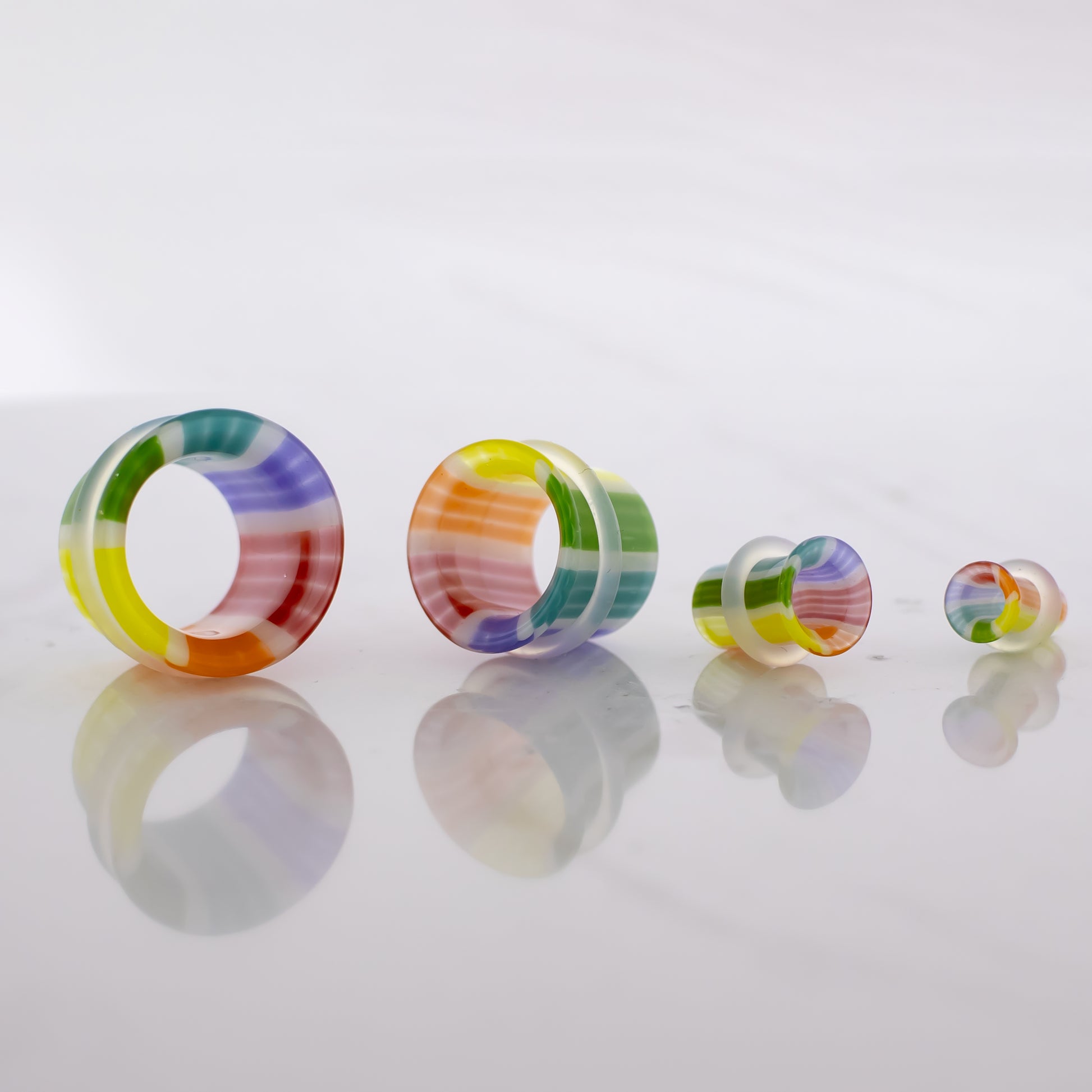 Pair Rainbow Borosilicate Glass Single Flare Tunnel - Pierced Addiction
