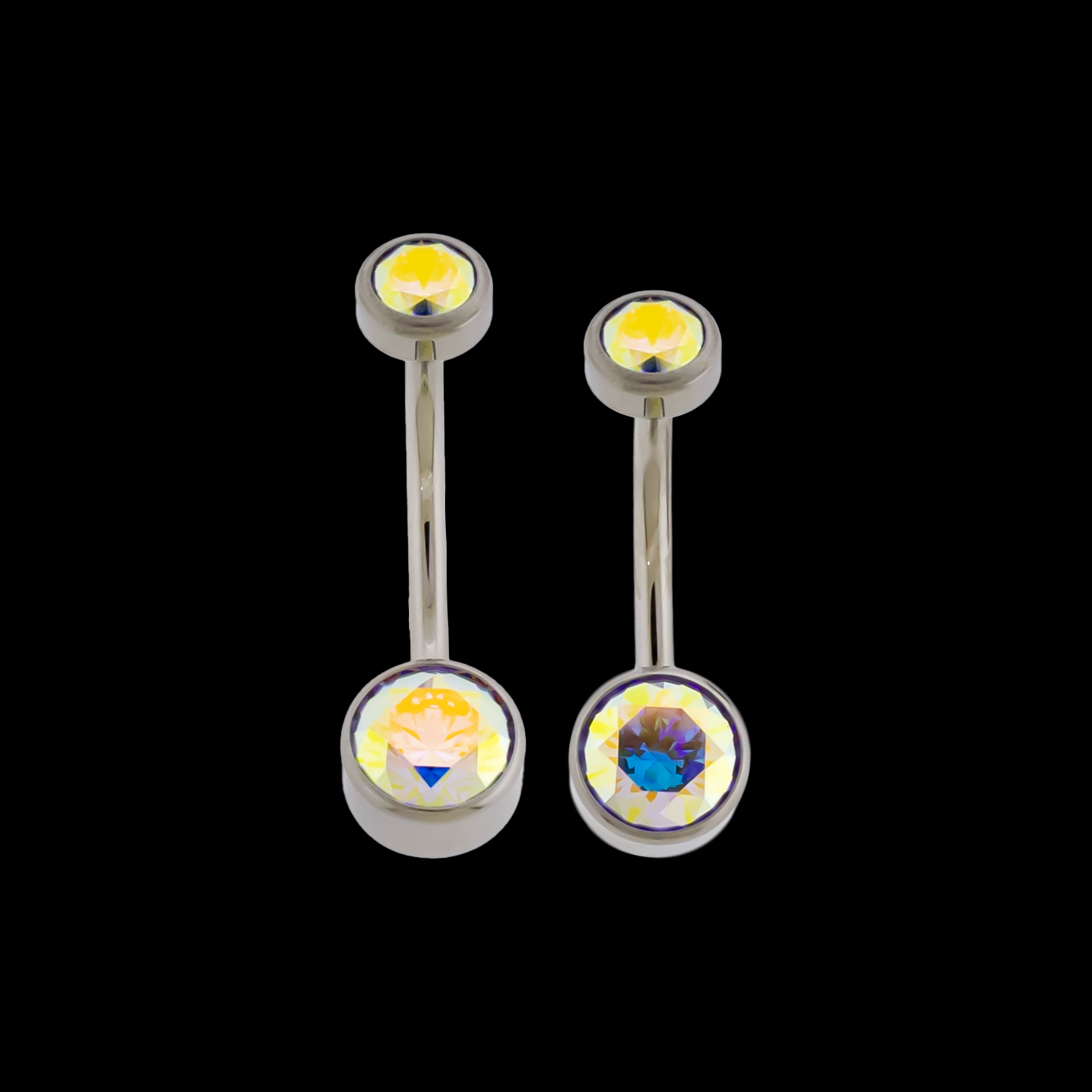 14G Titanium Internally Threaded Flat Set Double Gem - Pierced Addiction