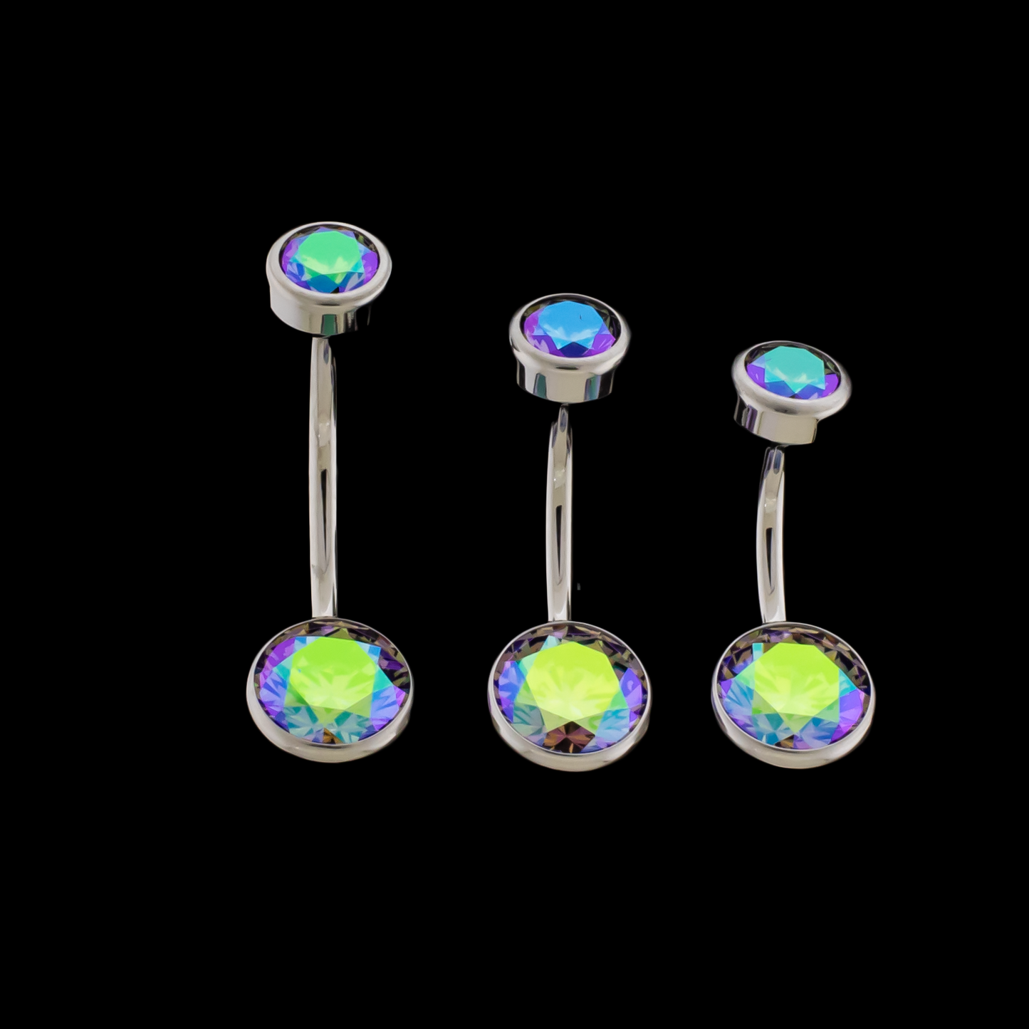 14G Titanium Internally Threaded Flat Set Double Gem - Pierced Addiction