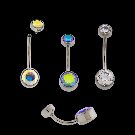 14G Titanium Internally Threaded Flat Set Double Gem - Pierced Addiction