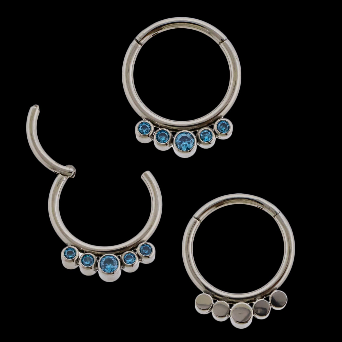 Imperia - 16G Five Gem Titanium Hinged Ring- Aqua