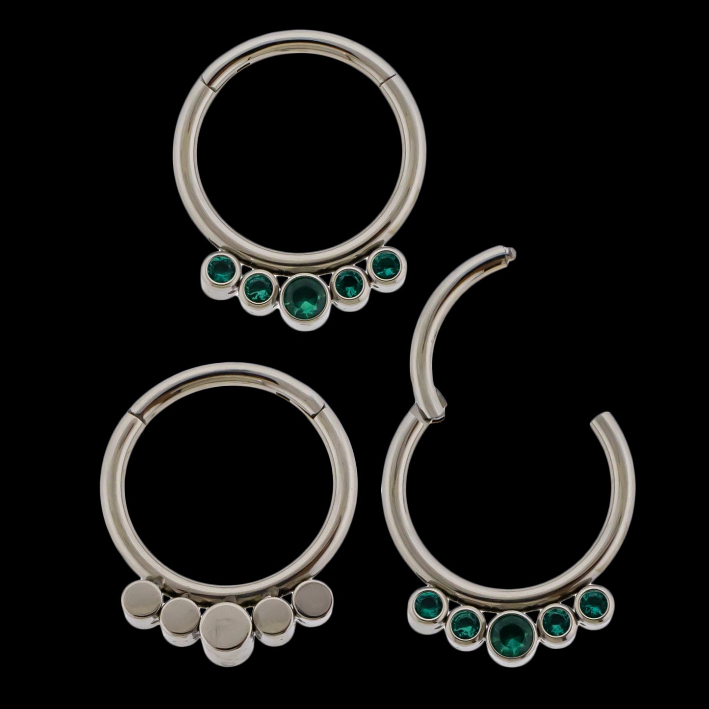 Imperia - 16G Five Gem Titanium Hinged Ring- Blue Zircon