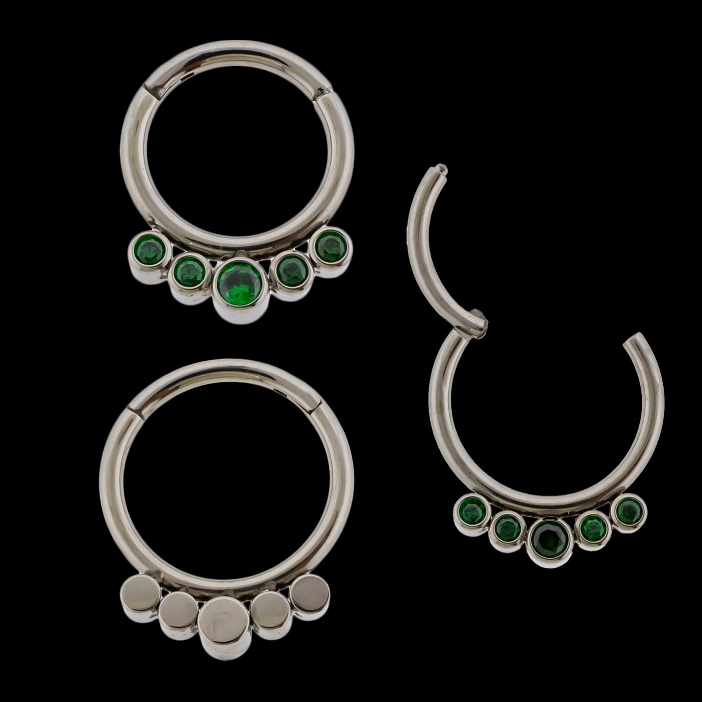 Imperia - 16G Five Gem Titanium Hinged Ring- Dark Green