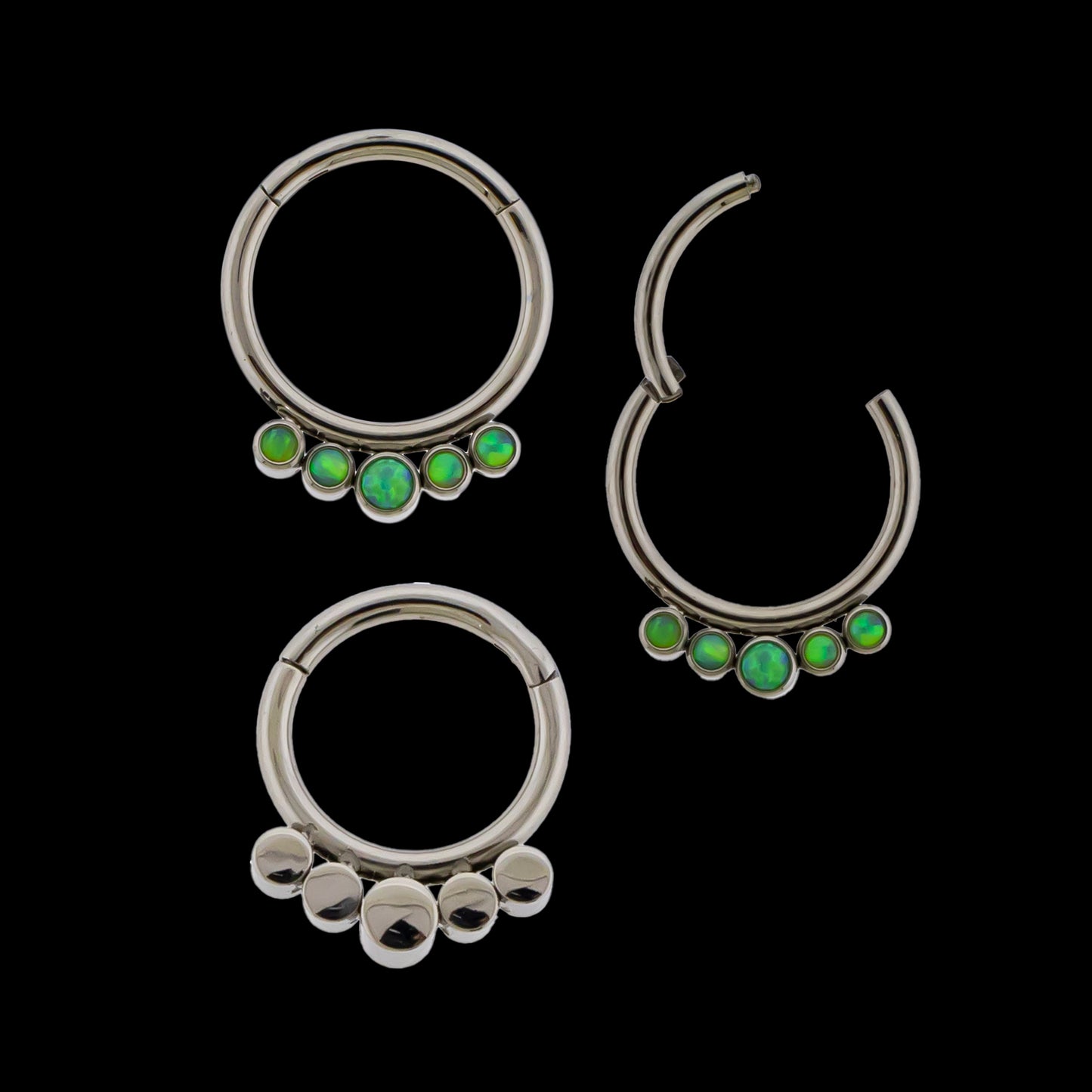 Bellagio - 16G Opal Titanium Hinged Ring- Green