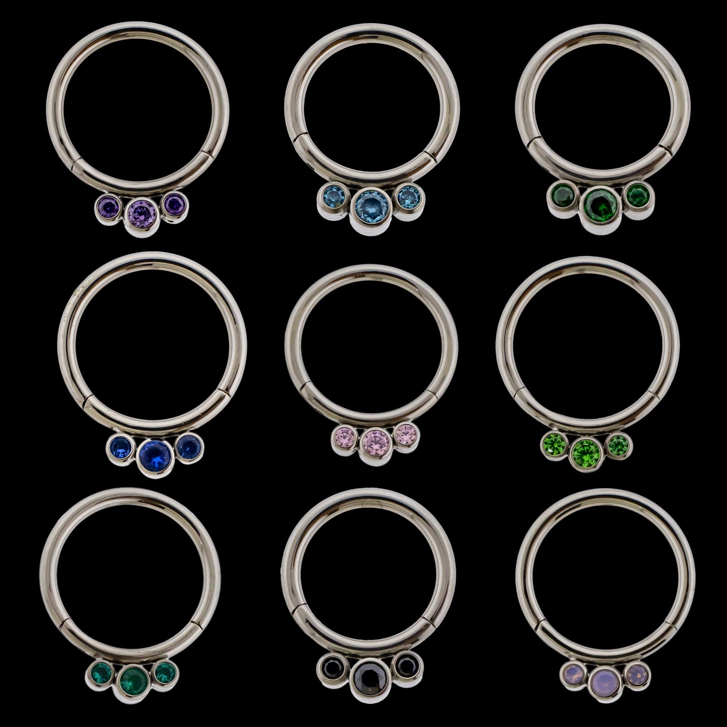Lucienne - 16G Three Gem Titanium Hinged Ring