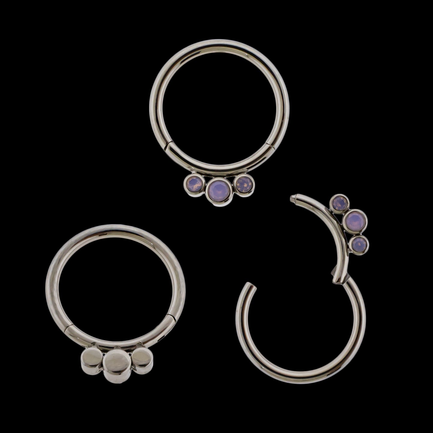 Lucienne - 16G Three Gem Titanium Hinged Ring- Aurora Borealis