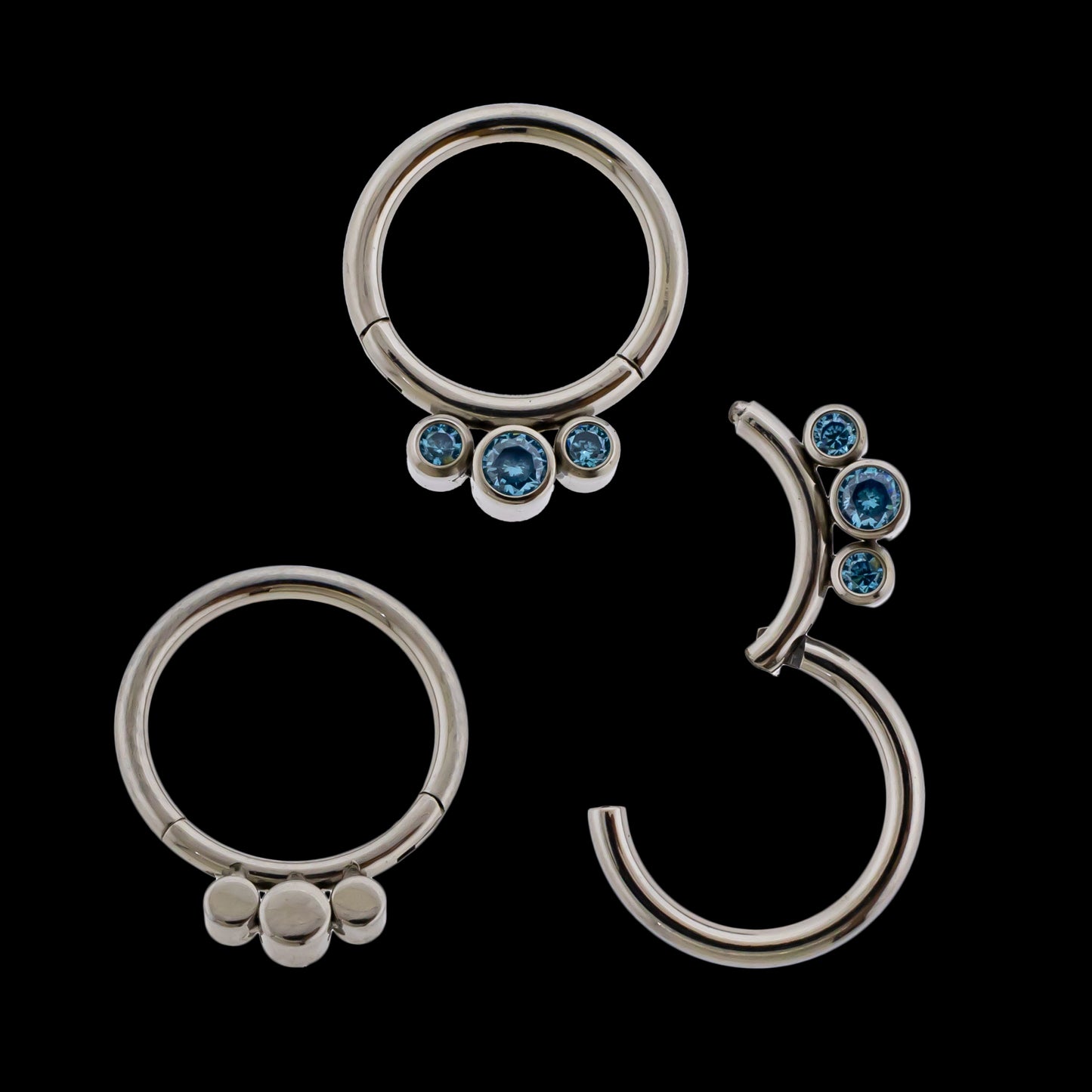 Lucienne - 16G Three Gem Titanium Hinged Ring- Aqua