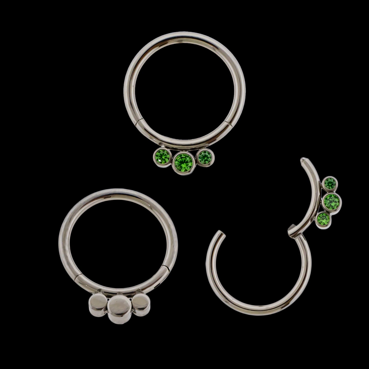 Lucienne - 16G Three Gem Titanium Hinged Ring- Light Green