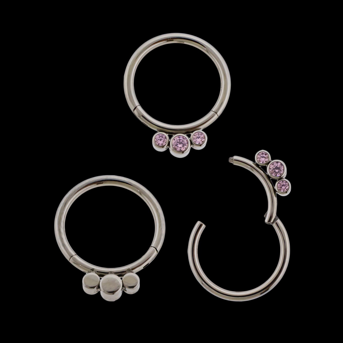 Lucienne - 16G Three Gem Titanium Hinged Ring- Pink