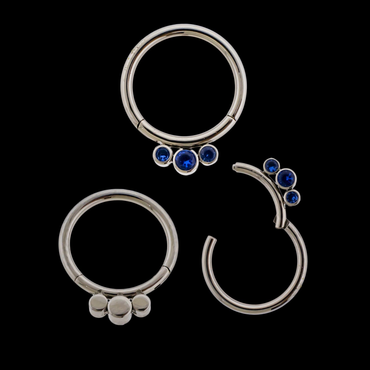 Lucienne - 16G Three Gem Titanium Hinged Ring- Sapphire