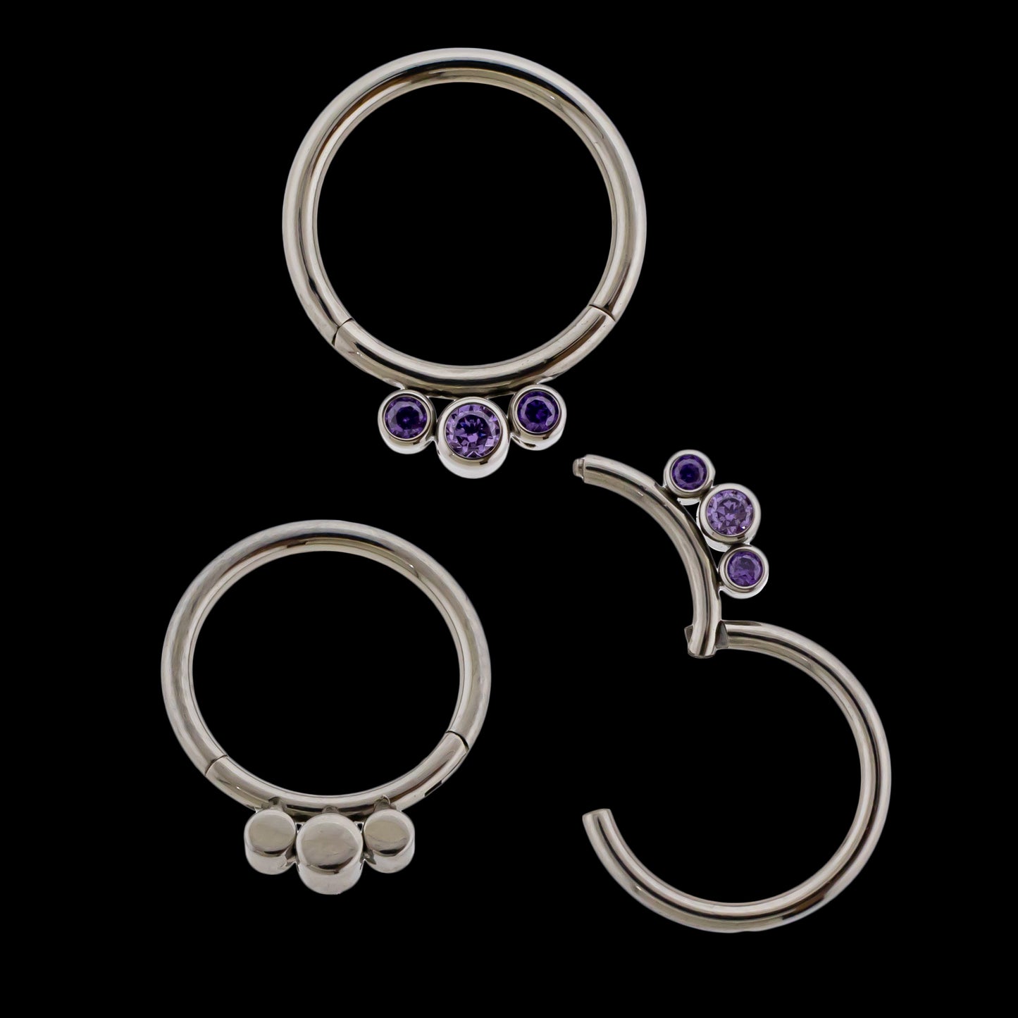 Lucienne - 16G Three Gem Titanium Hinged Ring- Tanzanite