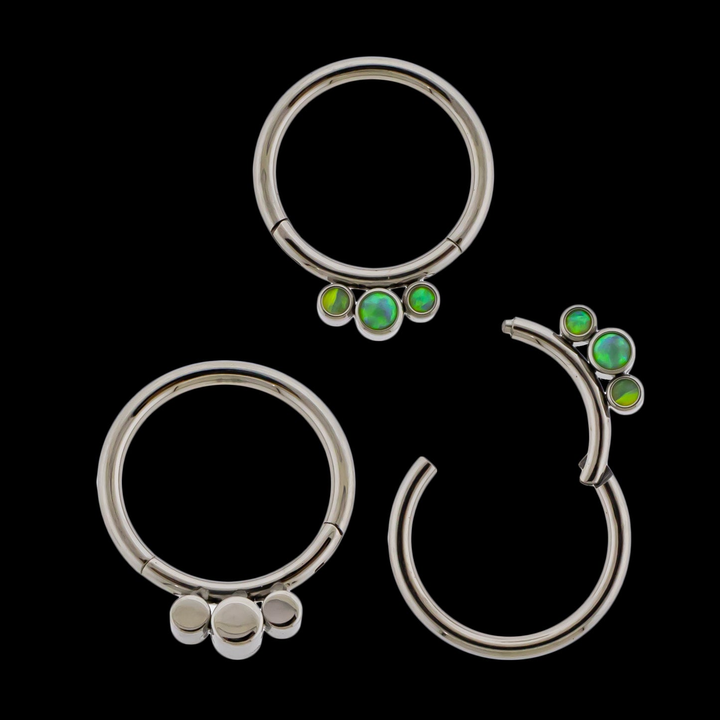 Astoria - 16G Opal Titanium Hinged Ring- Light Green