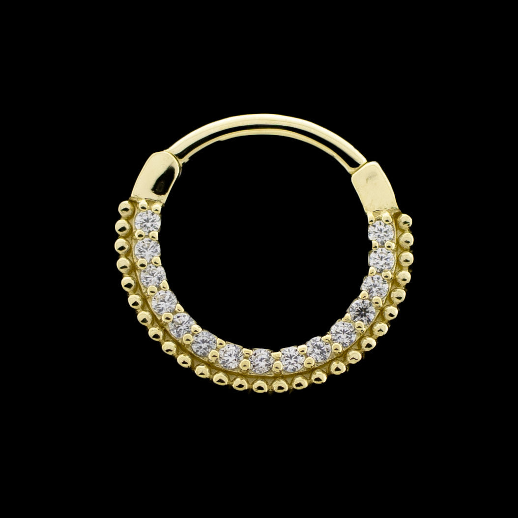 Alora - 14Kt Gold Hinged Ring - Beaded Cz's - Khrysos Jewelry