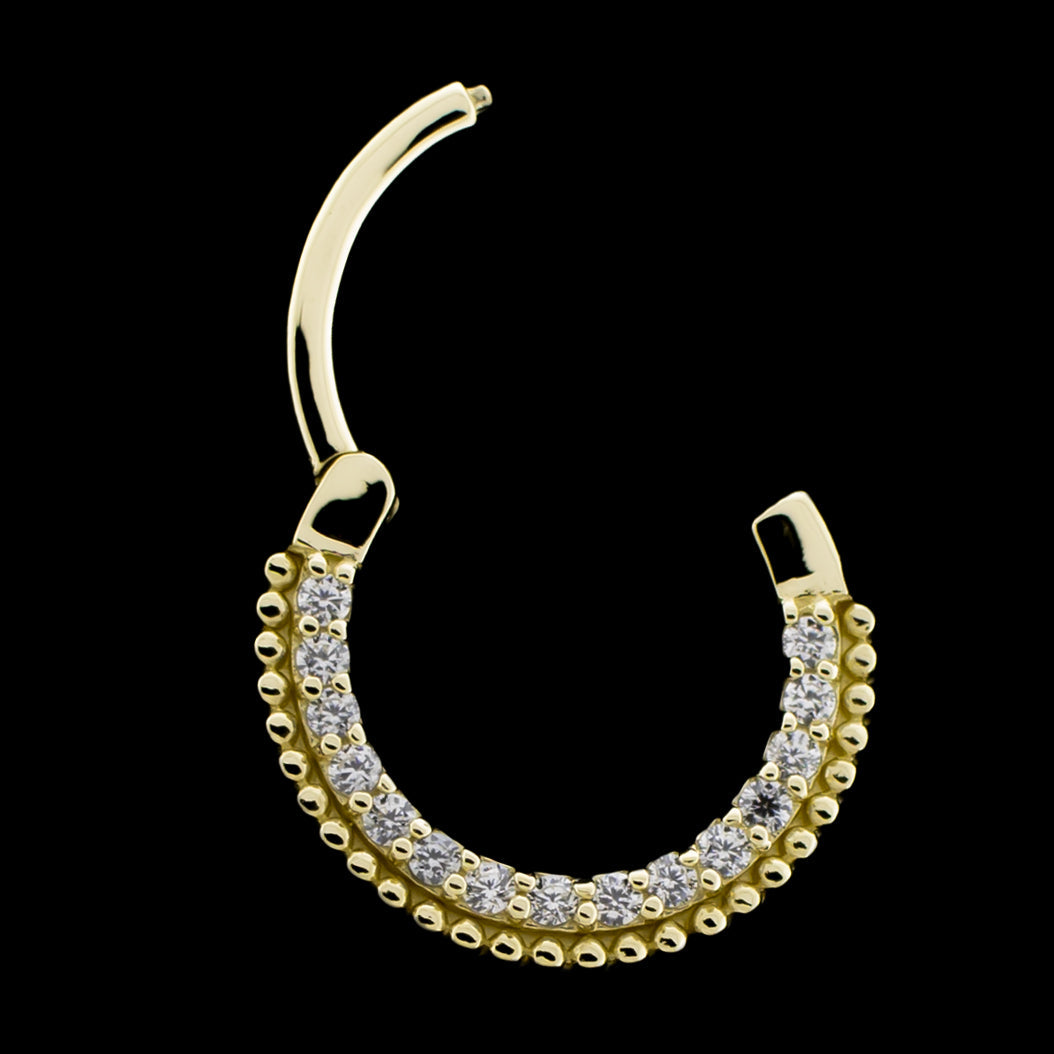 Alora - 14Kt Gold Hinged Ring - Beaded Cz's - Khrysos Jewelry