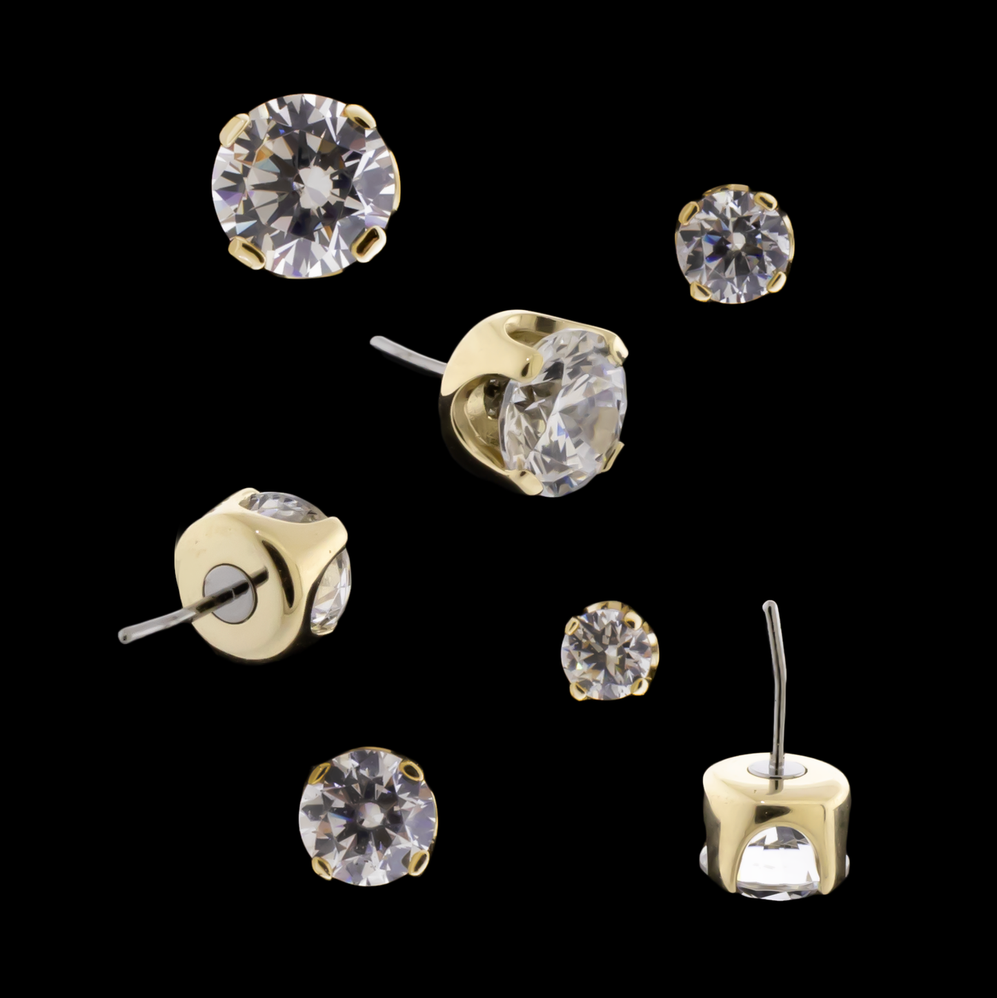Zarela – 14kt Gold Flat Back Prong-Set Zirconia - Pierced Addiction
