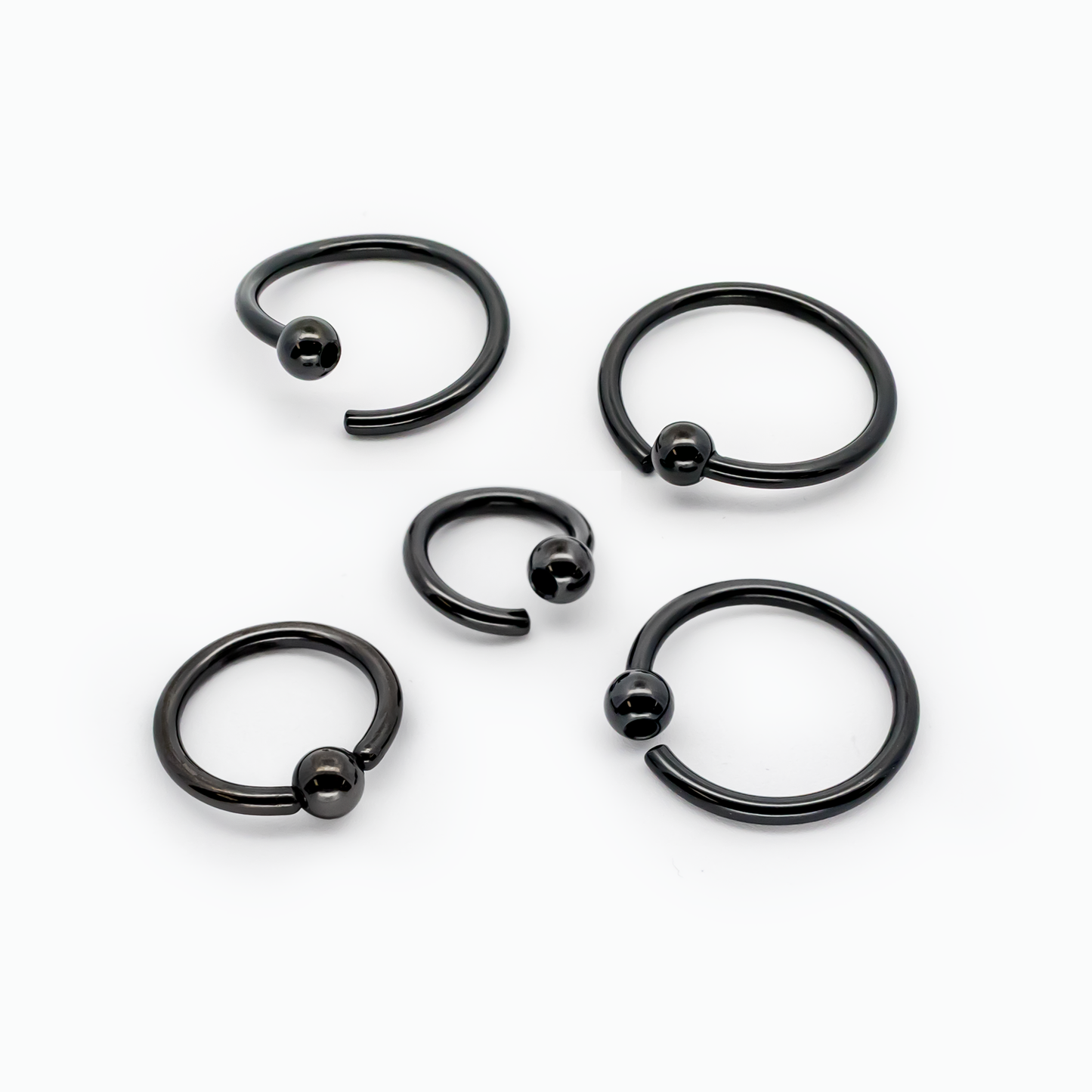 14G - 20G Black PVD Steel Fixed Bead Captive Rings