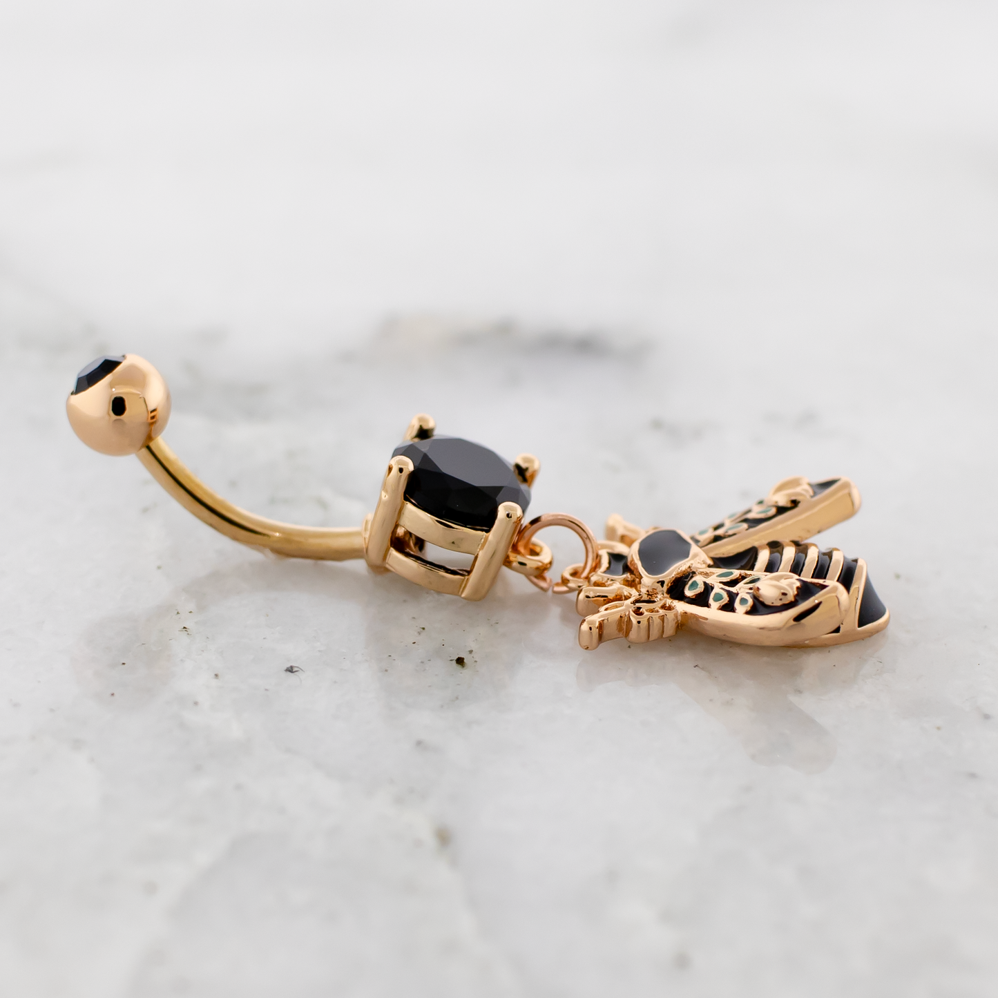 14G Pvd Navel Barbell w/ Floral Bee