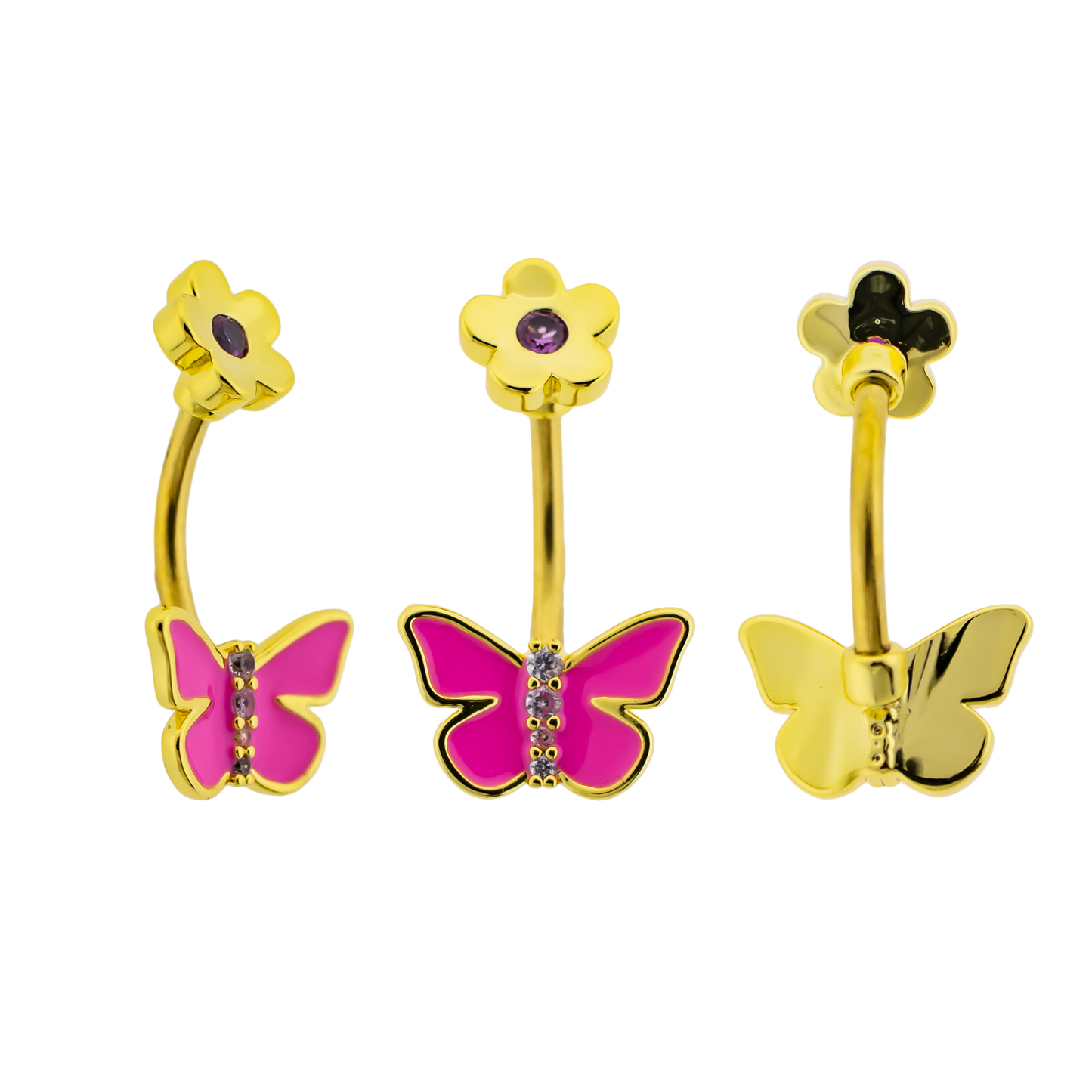 14G Butterfly with Flower Top Navel Ring - Pierced Addiction