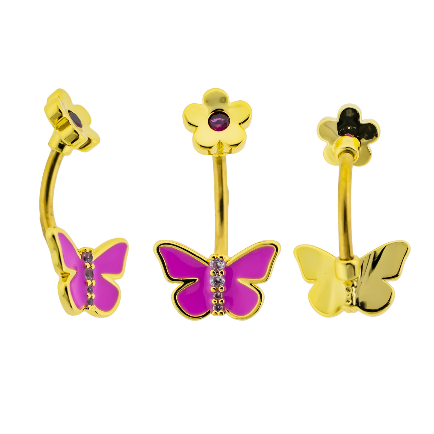 14G Butterfly with Flower Top Navel Ring - Pierced Addiction