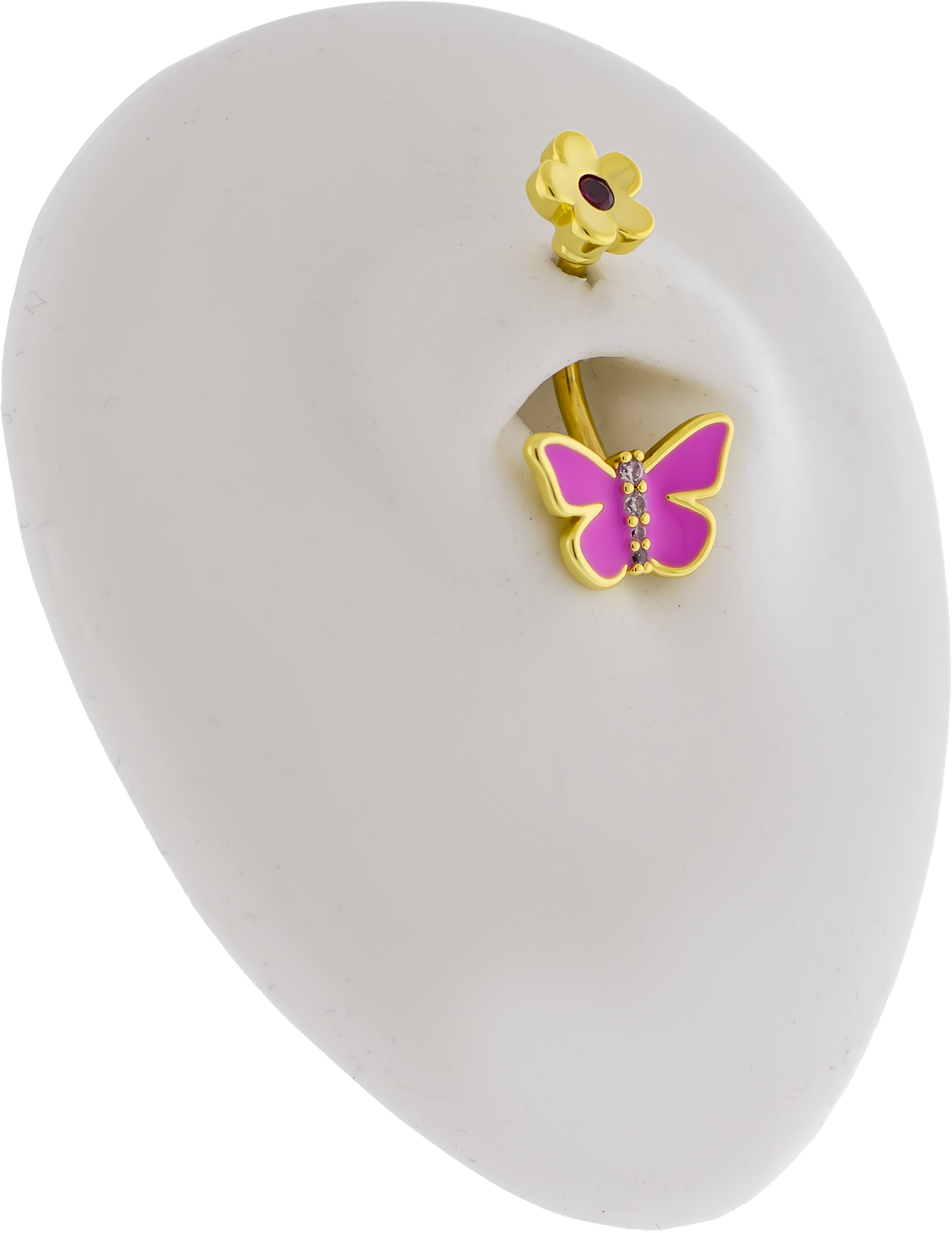 14G Butterfly with Flower Top Navel Ring - Pierced Addiction