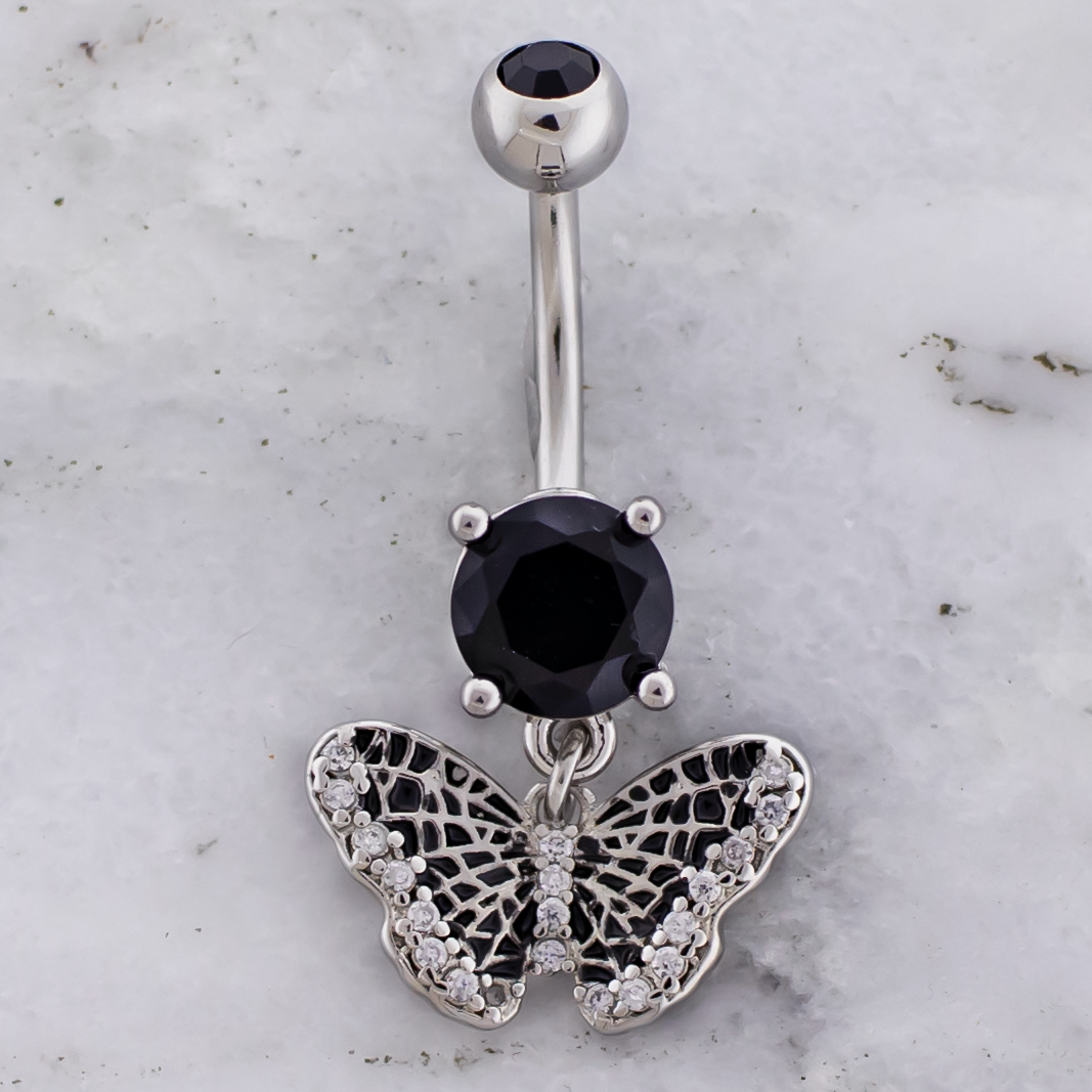 14G Spider Web Winged Butterfly Navel Ring - Pierced Addiction