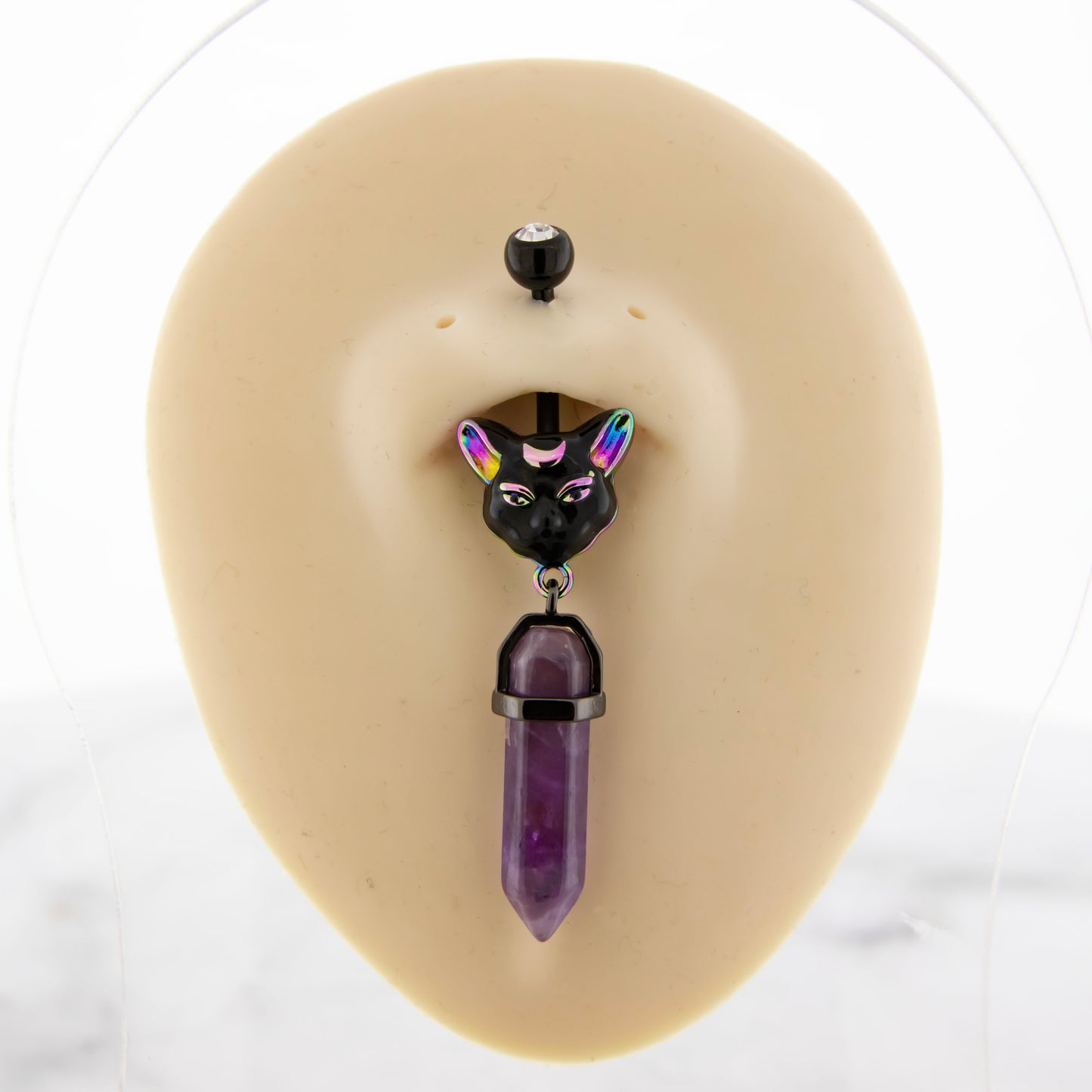 14G Cat With Crystal Navel Ring - Pierced Addiction