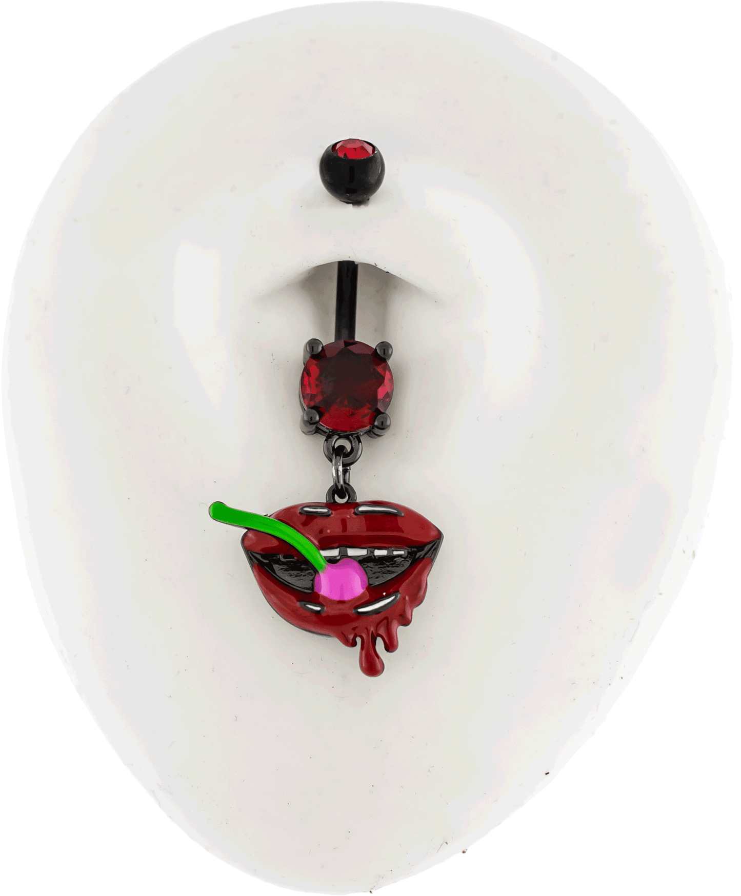 14G Black PVD Lips with Cherry Navel Ring