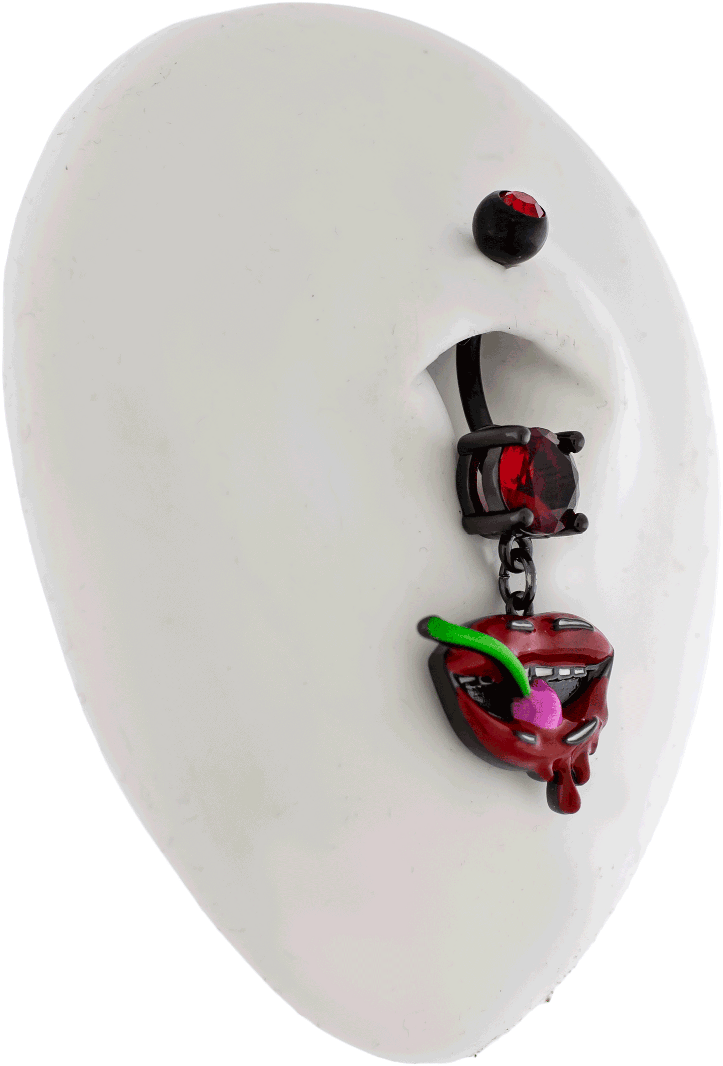 14G Black PVD Lips with Cherry Navel Ring