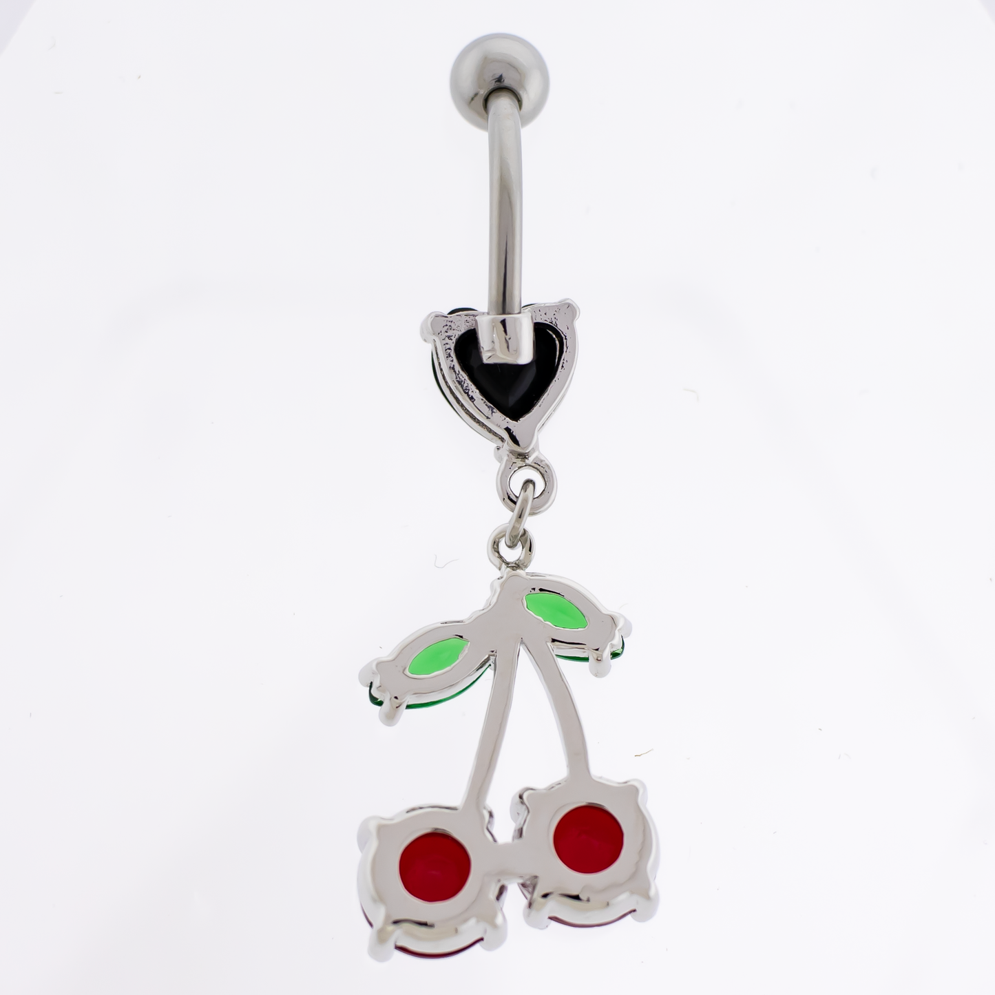 14G Gem Cherry Black Heart Navel Ring - Pierced Addiction